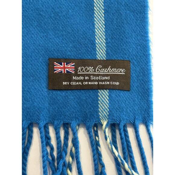 Womens Winter Warm SCOTLAND Made 100% CASHMERE Scarf Plaid Turquoise Blue Luxury - Picture 5 of 6